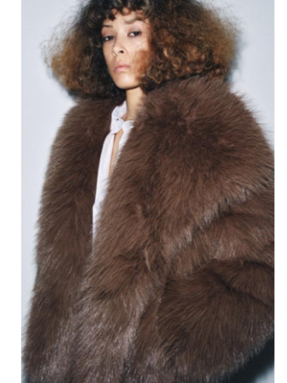 NWT ZARA ZW COLLECTION FAUX FUR SHORT COAT SZ S BROWN